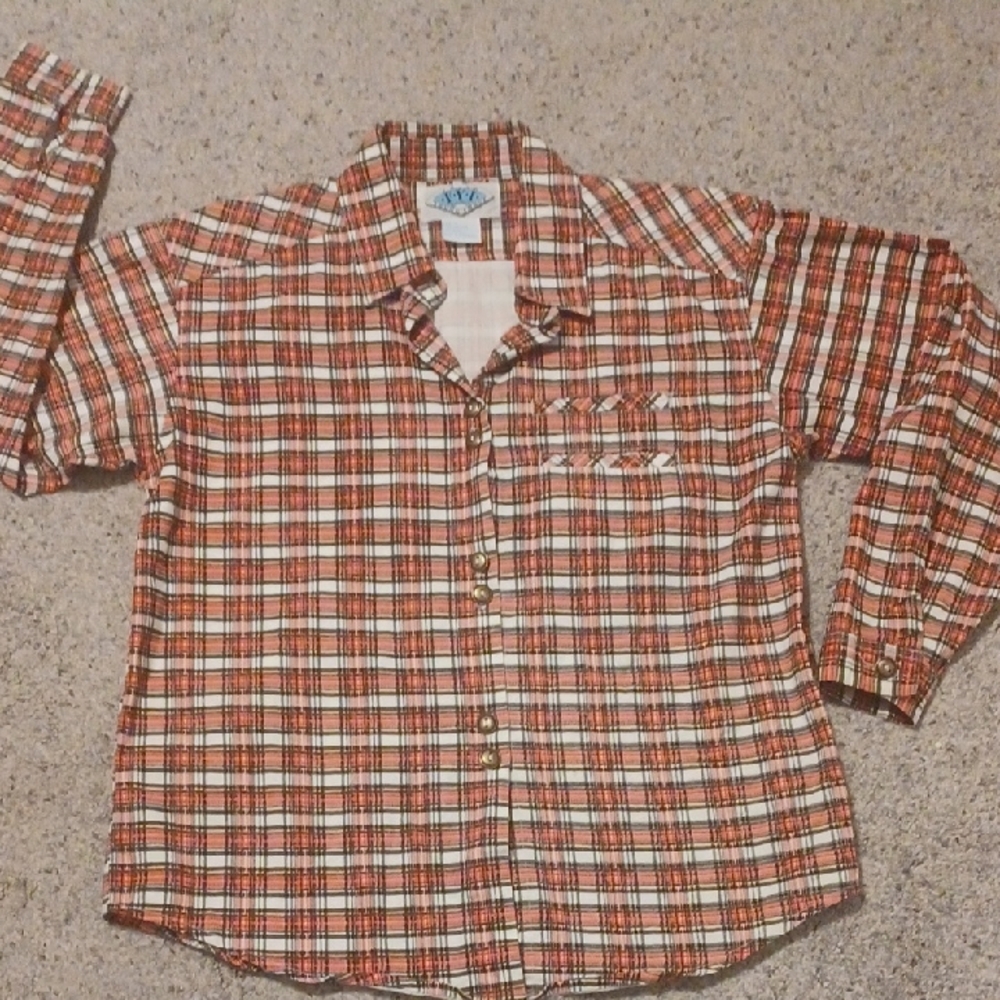 Vintage FYI Medium Womens Red and White Plaid Button-Up Shirt 100% cotton